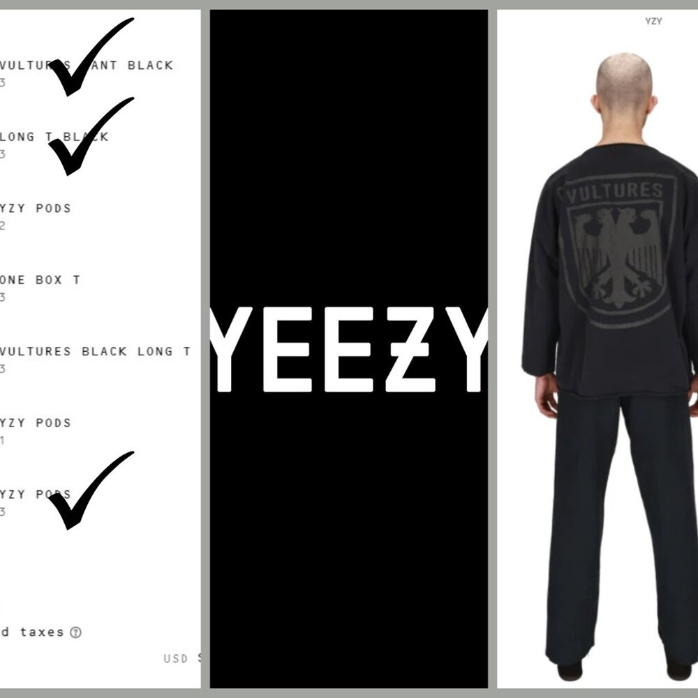 YXY Yeezy Full Outfit Long Black T + Pants + Pods ALL Size 3 Vultures